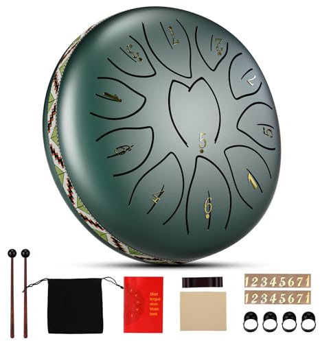 SenDeluz Zungentrommel C Dur 6 Zoll 11 Noten Steel Tongue Drum Stahlzungentrommel Percussion Instrument Handpan Drum mit Tragetasche, Musikbuch, Schlägel, Fingerpicks für Geschenke, Meditation