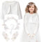Huahuanghui Kommunionkleid Mädchen, Bolero Mädchen Weiß + Haarschmuck Kommunion Mädchen + Handschuhe mit Schleife, Kommunion Geschenke für Mädchen, Erstkommunion Kleid Mädchen 130 (3pcs)
