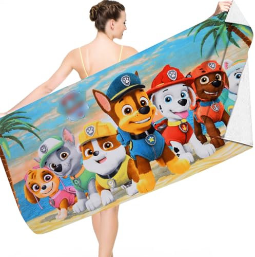 Menelos Strandtuch Hunde Patrol, Strandtücher Jungen 75x150cm, Cartoon Microfaser Badetuch, Strand Badetuch, Beach Towel, Handtücher Schnelltrocknend für Strandpartys, Reisen, Camping
