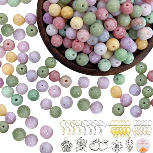 BOBISHE 8mm Bolitas para Hacer Pulseras, 120PCS Kit de Abalorios para Hacer Pulseras, Redondo Cuentas Pulseras Set Con hilo Elástico, Cuentas de Cristal para Hacer Joyas Pulseras Collares Pulsera