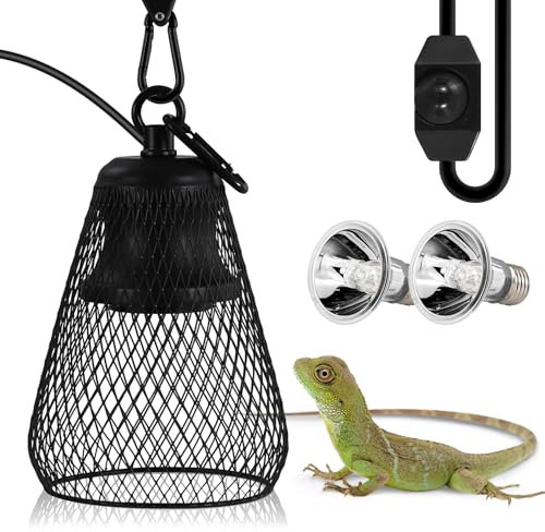 LEDBOKLI Reptile Heat Lamp Bulb with Lampshade, Includes Two UVA/UVB E27 Bulbs (50 W and 75 W) Heating Lamp Bulbs for Reptiles Turtles Chicken Coops Lizards Snakes Dog Heating Use
