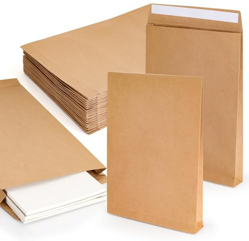 WENLISELL 30 PCS A4 Gusset Envelopes Peel and Seal, 40mm Expanding | 180gsm A4 Manilla Envelopes, 238x335x40mm, Kraft Envelope, For Office, Business, Personal
