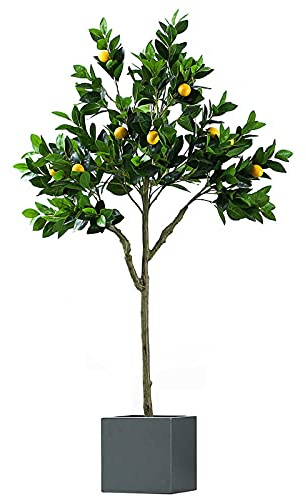 ATNCKS 1.5m Outdoor Lemon Tree Simulation Potted Plant DIY Decorative Bonsai Tall Artificial Plants Indoor for Living Room Balcony Corner Decor Indoor-Outdoor Use