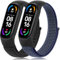 Mugust 2 Stück für Xiaomi Mi Band 7/Mi Band 6/Mi Band 5/Mi Band 4/Mi Band 3 Armband, Verstellbares Dehnbares Nylon Ersatzarmband für Xiaomi Mi Band 3/4/5/6/7 (Schwarz+Mitternachtsblau)