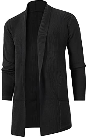 Duohropke Cardigan Men's Long Cardigan Plain Jacket Open Edge Cardigan Basic Men's Transition Jacket Sweat Jacket Loose Trench Coat Long Sleeve Coat