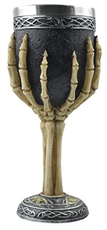 Horrible Weinkelch aus Kunstharz, Edelstahl, Skelett, Totenkopf, Opfer, Weinkelch, Kelch, Gothic, Beinhaus, Halloween