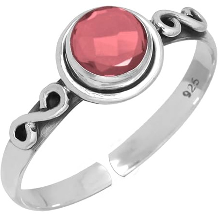 Echter 925 Sterling Silber Handgefertigter Schmuck Rund Onyx, Karneol, Bernstein, Granat Natürlicher Edelstein Boho Verstellbarer Ring für Frauen