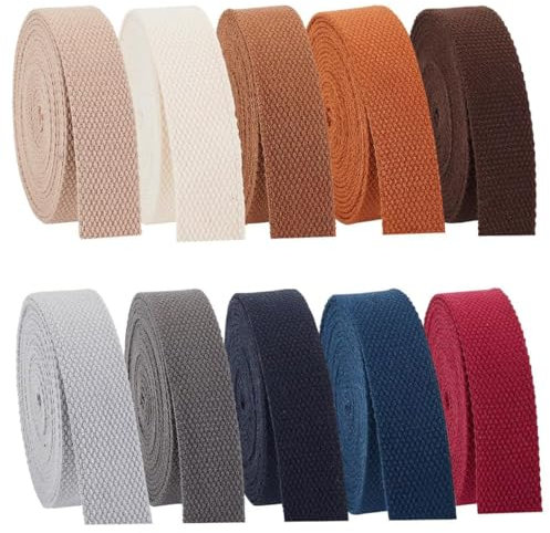 Wonninek Schweres Baumwoll-Gurtband, 2,5 cm, 30 m, 10 Farben, gemischte Polyester-Baumwoll-Gurtbänder, Gurtband, Tasche, Leinengurte, Griffe für Sicherheitsgurt, Tasche, Gepäck, Handwerk,