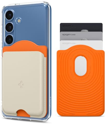Spigen Nano Pop MagFit Magnetic Wallet Card Holder 3-Cards Compatible with Samsung Galaxy S25, S25 Ultra, S25 Plus, S25 Edge and Z Fold 7 - Orange Beige