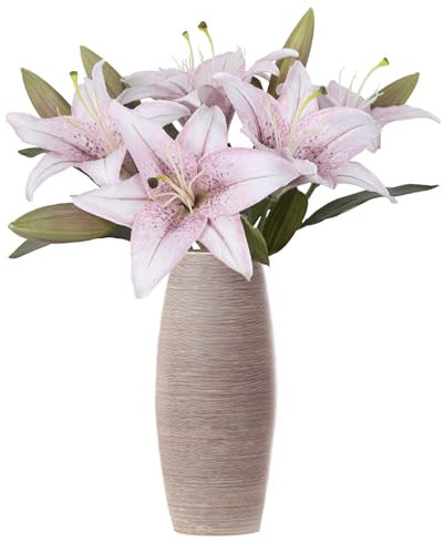 IPOPU Künstliche Lilien, Vintage-Lilien, Seidenblumen für Heimdekoration, Innenbereich, Blumenarrangement, Hochzeit, Party, Dekoration, Heimdekoration, Violett/Weiß, 5 Stück