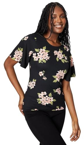 Dorothy Perkins Crew Neck Flutter Sleeve Top, L, Floral