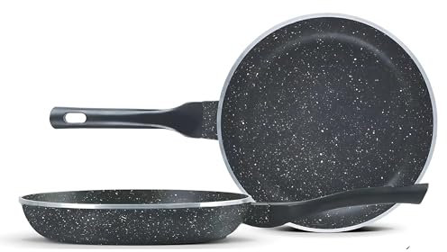 RAHAIM Non Stick Frying Pan 28cm for Induction Hobs | Lightweight Aluminium with Soft Grip Handle | PFOA Free, Dishwasher Safe Black Granite Design | Suitable for All Stoves | Durable & Easy to Clean