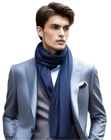 LA FERANI Herren Schal 100% Seide Chiffon Halstuch Seidenschal 180x80cm Uni Farbe für Anzug dunkel blau Stola Business Style Geschenk für Ihn (Dunkel Blau)