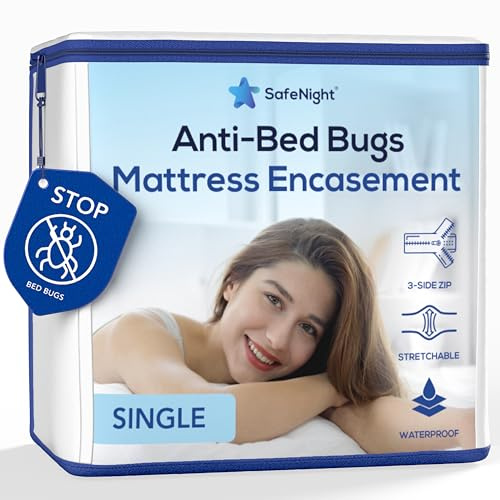 Coprimaterasso impermeabile, antiacaro e cimici – Fodera integrale con cerniera – Protezione morbida in cotone – Per materasso singolo 90x200cm – Altezza regolabile da 17 a 23 cm