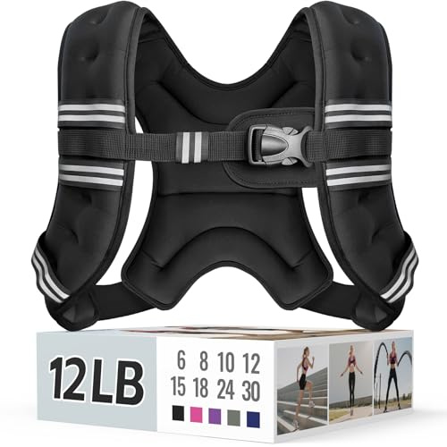 Zeerun Weighted Vest, 6/8/10/12/15/18/20/24/30LB for Men Women, 12LBS-Black