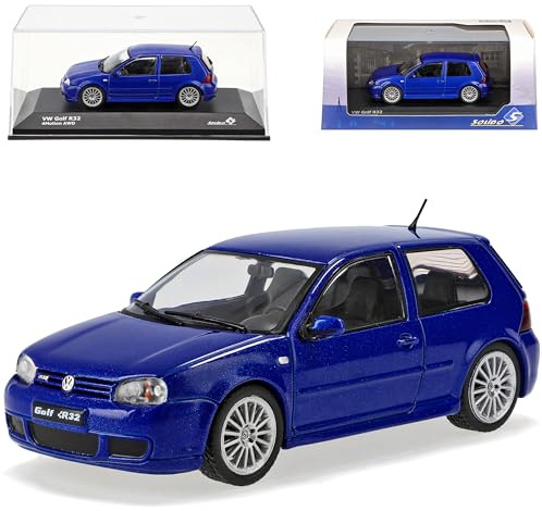 Generisch Volkwagen Golf IV R32 Blau 3 Türer 1997-2003 1/43 Solido Modell Auto mit individiuellem Wunschkennzeichen