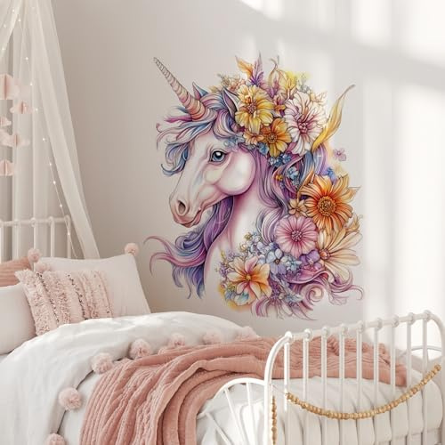 Einhorn Wandtattoo | großformatiger Einhorn Wandaufkleber zur Dekoration für Mädchenzimmer, Kinderzimmer, Geburtstagsparty (Style_B)