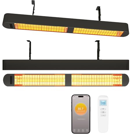 Byecold Infrarotheizung 1500W, Infrarot Heizstrahler mit Fernbedienung & WiFi APP, Wall-Mounted Hanging, Elektroheizung Wand & Deckenmontage, Innen & Außen, Terrasse, Balcony, Garten, Schwarz