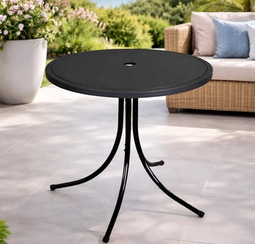 Mojawo Kindertisch Spieltisch Campingtisch Gartentisch Ø50cm Schwarz Ø50cm Metall Gestell Schwarz Platte Kunststoff rund