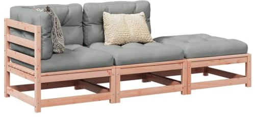 QUAHEAS 3-TLG. Garten-Sofagarnitur, Massivholz Douglasie, Grau Kissen, Modulares Outdoor Möbel Set, Terrassen Loungesofa, 70x70x67cm