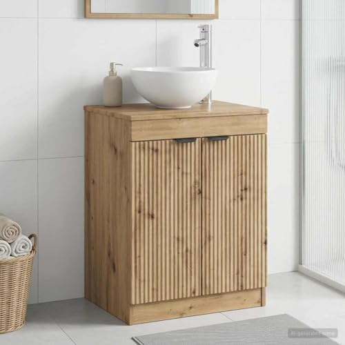 Runheo Armoire de Salle de Bain chêne Artisanal 54 x 41 x 70 cm Meuble lavabo avec Porte et étagère pour Rangement sous Vasque, Design Moderne Minimaliste, Installation Flexible avec forets Inclus