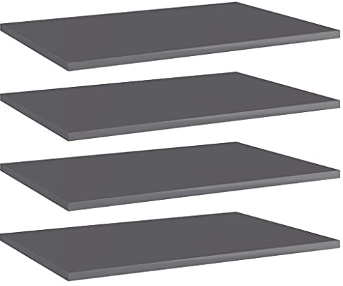 Runheo Bücherregal-Bretter 4 Stk Hochglanz-Grau Holzwerkstoff 60x40x1,5 cm Regalsystem Erweiterbar für Wand und Stand, Schwerlastfach für Wohnzimmer, Büro, Schlafzimmer, Küche, Garage