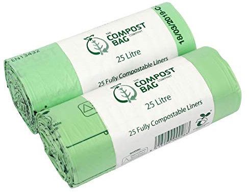 25 Litre x 50 Compostable Caddy Bags - Compost Bag Kitchen Food Waste Compost Liners 25L - EN 13432 - Compost Bag Pedal Bin Bags with Composting Guide
