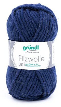 Gründl Filzwolle uni (Wolle zum Filzen, Stricken und Häkeln, Garn aus 100% Schurwolle, 50 g / 50 m, Nadelstärke: 8-9, 1 x 50 g), Marine