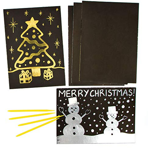 Baker Ross AF724 Gold- und Silberbögen für Kinder, Weihnachts-Kratzpapier, Kunst und Handwerk, Schwarz, 8 Stück