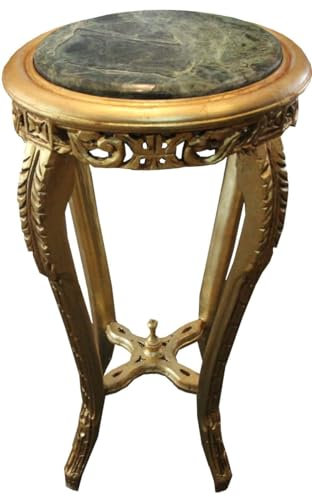 Casa Padrino Barock Beistelltisch Rund Gold mit Marmorplatte 37 cm x H. 70 cm Antik Stil