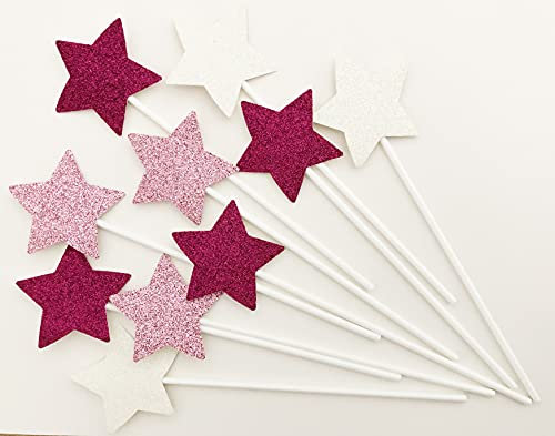 AILEXI Handgemachte 10 Zählt Glitzer Kuchen Dekorieren Topper FÜR CupKuchen Kuchen Und Eis - Rose Rot/Rosa/Weiße Sterne