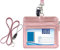 Wisdompro Porta Badge Pelle, Porta Badge da Collo con Cerniera con 50 cm Portachiavi Collo, 1 Finestra Trasparente, 4 Slot per Schede, Gancio Girevole Portachiavi, Oro Rosa (Orizzontale)