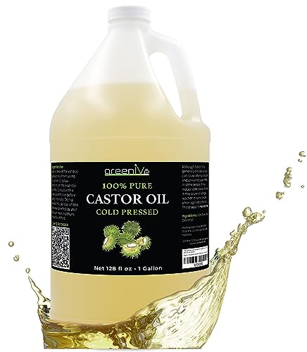 GreenIVe 100% Pure Castor Oil – Cold-Pressed, Hexane-Free – Hair, Eyebrows, Eyelashes, Skin Moisturizer, Castor Pack Wrap Oil Bulk Bottle (1 Gallon)