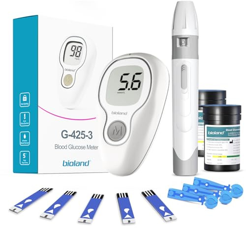 Bioland Blood Glucose Monitor Kit - Diabetes Testing with 50 Test Strips & Lancets，Dual Unit Conversion (mmol/L/mg/dL)，Fast & Accurate Results
