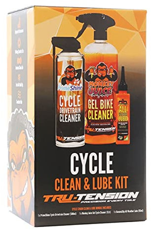 Tru Tension | Cycle Clean & Lube Bundle | Monkey Juice Bike Cleaning & Chain Care Kit | Bicycle Tools & Accessories | 3 Piece Bicycle Kit