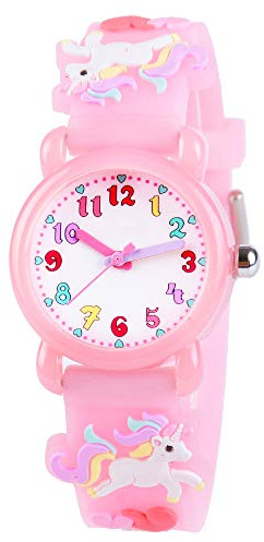 Venhoo Kids Watches 3D Cute Cartoon Waterproof Silicone Children Toddler Wrist Watch Unicorn for 3 4 5 6 7 8 Year Girls Little Child-Pink