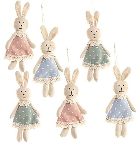 Osterhasen zum Aufhängen, 6er Set: Osteranhänger für Osterstrauch und Kinderzimmer, Deko Set mit Hasen, Stoff-Anhänger für Frühling und Ostern, Osterschmuck, Geschenkidee für Kinder, 17 cm