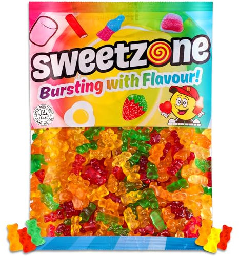 Sweetzone Happy Bears Halal Sweets Tub, 1kg Gummy Bears Sweets Bulk, Retro Sweets, Jelly Sweets, Wine Gums, Sweet Box, Bulk Sweets Candy for Sweet Bags, Sweet Tub Delight for Bulk Candy Lovers
