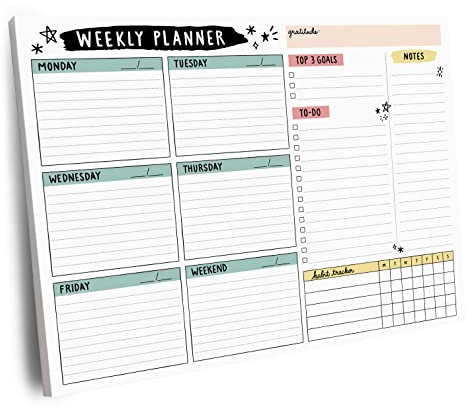 Carousel Greetings 2020 Weekly Planner Pad, 52 Letter Size Tear Off Sheets, 8.5” x 11” Undated Calendar Weekly Desk Planner Notepad, Daily Schedule Priorities To Do List for Week