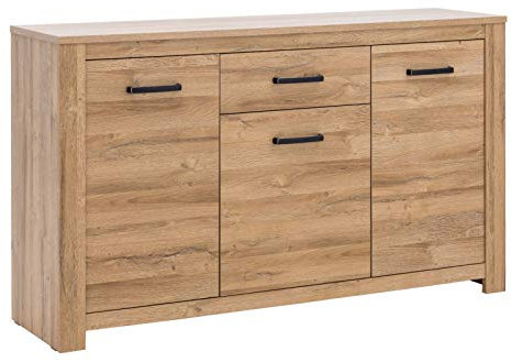Furniture24 Kommode Havanna HVNK232, Sideboard mit 1 Tür und 3 Schubladen, Alteiche Dekor