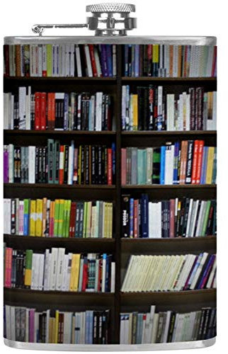 Leder-Flachmann mit Henkeltrichter für Camping, Angeln, Grillen, Party, Bar, Trinker, Weinflasche, Bibliothek mit Büchern