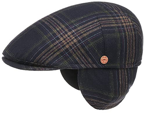Mayser Simon Plus Flatcap mit Ohrenklappen Schirmmütze Schiebermütze Seidencap Herren - Made in The EU Schirm, Futter, Lederband Winter Herbst-Winter - 61 cm dunkelblau