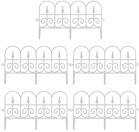 Dysetcs Lot de 5 clôtures décoratives d'extérieur en plastique blanc - Bordures de jardin - Panneaux de chemin légers pour pelouse, parterre de fleurs