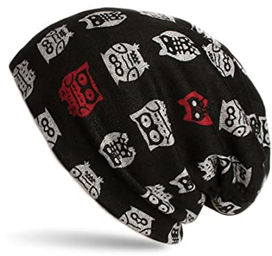 WANSSY® Unisex Beanie Mütze Longbeanie mit Blumen Blüten Herzen Sterne Muster Kopfbedeckung Strickmütze