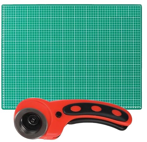 Dapetz ® A3 Cutting Mat Self Healing & Rotary Cutter 45mm Fabric Cutter Craft Cutting Board for Crafting, Quilting, Sewing, Patchworking 300mm x 450mm