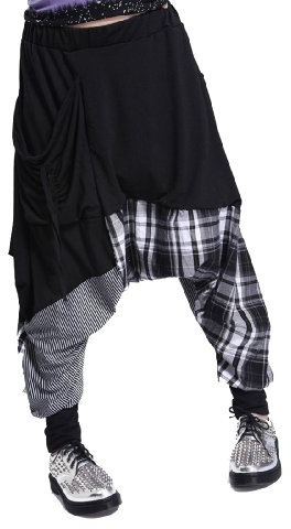 ellazhu Damen Haremshosen mit Elastischer Taille und Kariertem Patchwork für Casual Wear Yogahose GY206 L