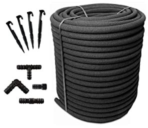 Agritrade AK Special Set - Porous Pipe Soaker Hose Leaky Garden Irrigation System 50m~200m + Ground Stakes + Connectors Water Saving Flexible Durable (200m + 200 stakes + 25 connectors)