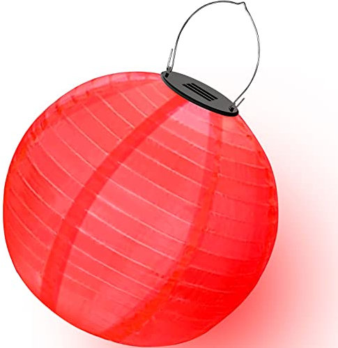 Ceboic Lampions Solar Außen, Solar LED Laterne Wetterfest Nylon Hängende Gartenlaterne Papierlampen in Kugelform, Laterne Lichterkette Outdoor für Garten Terrasse Hochzeit (Rot)