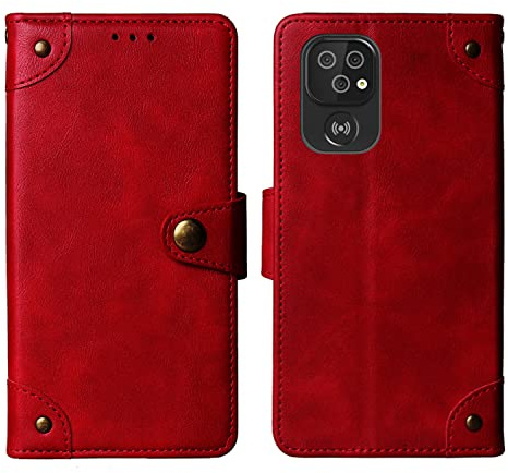 Gukas Veritable Cuir Housse Téléphone Case Gel Skin pour Doro 8100/8110 / 8100 Plus 6.1 Coque Étui Cas Couverture Protecteur Cover Portefeuille Antichoc Cover Case (Rouge)