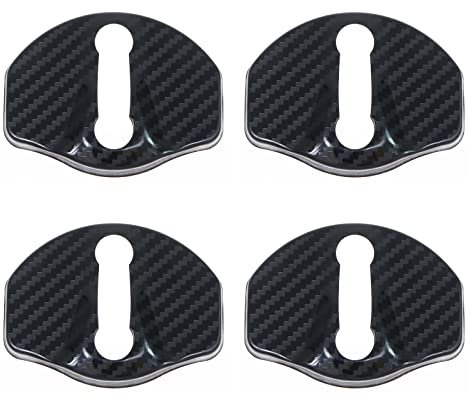VGOL 4PCS Car Door Lock Cover Stainless Steel Car Door Latch Protective Cap Case Automotive Interior Accessories Compatible with Tesla Model 3 Black Carbon Fiber